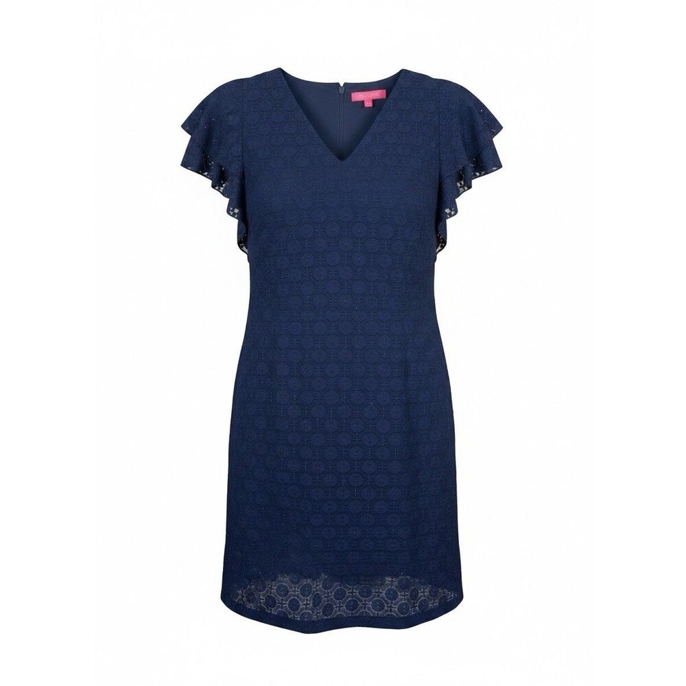 Lilly Pulitzer Dress Navy Blue Shimmer Shift Dress Flutter Sleeve Size 12